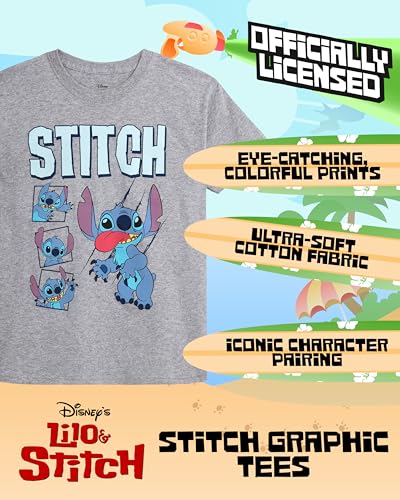 Image of Disney Girls Minnie Mouse and Lilo Cotton Blend Crew Neck Graphic T-Shirt | Officially Licensed, Soft Feel, Relaxed Comfy Fit Kids Love, Fun Character Prints, Great for School, Play and Everyday