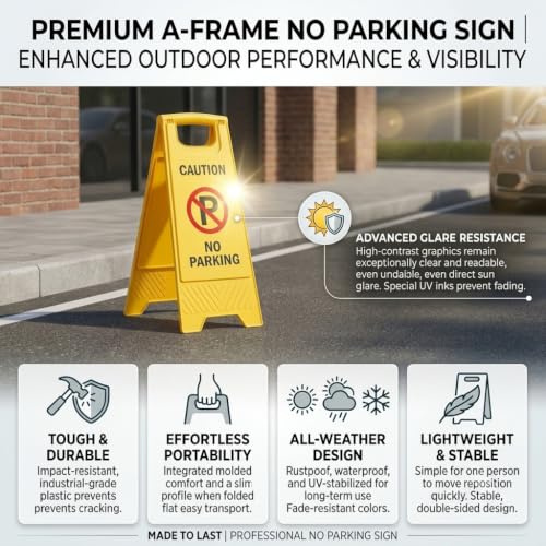 Image of AIR O MATIC Plastic NO PARKING Caution Standing Board | Foldable Warning Display Sign | High Visibility Safety Sign for Parking Area, Office, Mall, Hotel & Commercial Use