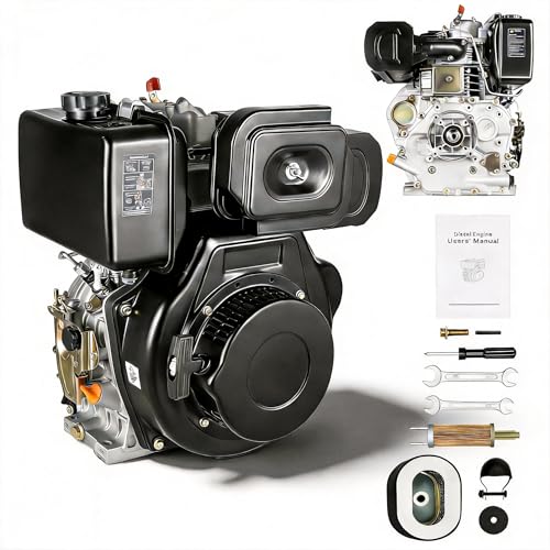 LOYALHEARTDY 10HP Upright Diesel Engine,418cc 4-Stroke Single-Cylinder Air-Cooled Hand-Pull Start Diesel Engine with Pressure-reducing Device for Agricultural Machinery