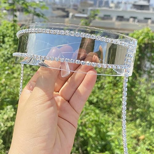 2022 Trendy Wrap Around UV Protective Tassel Rhinestones Sunglasses for Women,Y2K Womans Men Trendy Sun Glasses,2