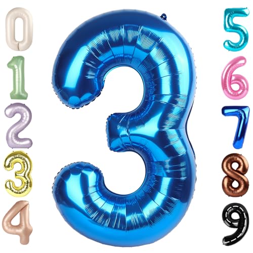 Image of 3 Balloon Numbers Birthday Decorations, 40In Dark Blue Balloons for Party | Eye-catching Appearance, Perfect Decorative Centerpieces, Convenient Self-sealing Structure, Widely for Various Occasions
