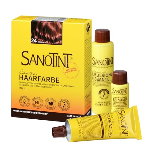 Sanotint - Haarfarbe Classic Nr. 24 Kirschrot - Naturnahe dauerhafte Haarfarbe mit Goldhirse und wertvollen pflanzlichen Extrakten – 100% Grauabdeckung – vegan - 125 ml