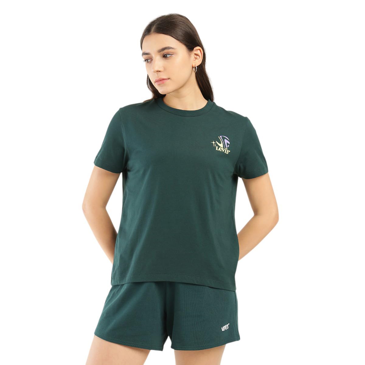 Levi's Women Cotton Solid Relaxed Fit T-Shirt in neutral