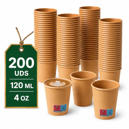 LAN&LAN – Lot 200 Gobelets Jetables en Carton pour Café – Résistants à la Chaleur & Confortables en Main – Gobelets Café à Emporter pour Cafés,...