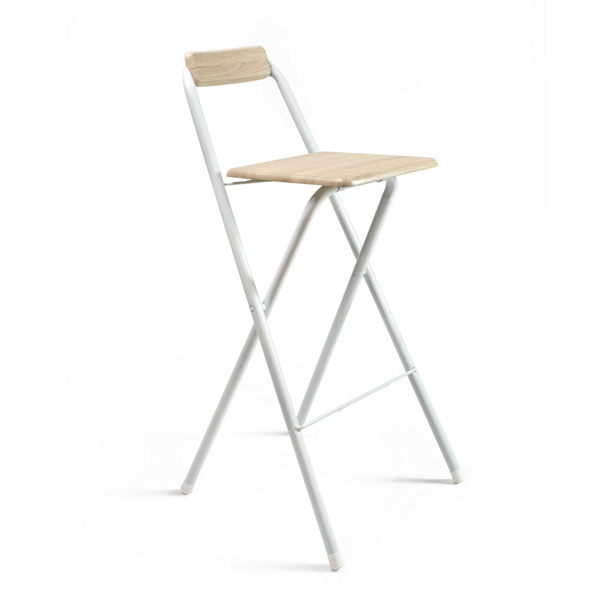 THE SECRET HOME - Pack de 1,2 y 4 Taburetes Altos con Respaldo- Asiento Plegable de Metal y Madera - Ideal para Cocina (1, Madera Natural/Negro, 49x97x47cm) (1, Madera Clara/Blanco, 49x97x47cm)