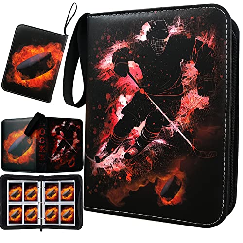 Hockey Card Binder, Trading Card Binder 4 Pocket with 50 Removable Sleeves Fits 400 Sport Cards, 3 Ring Card Holder Binder with Zipper, Collector Storage Album
