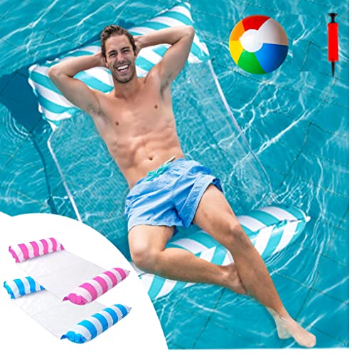 Hammock Pool Float & Water Hammock – Multi-Purpose, Inflatable Pool Floats For Adults (Pack Of 3) 2 Floats (1 Blue And 1 Pink) And 1 Beach Ball Includes Pump #TOP5