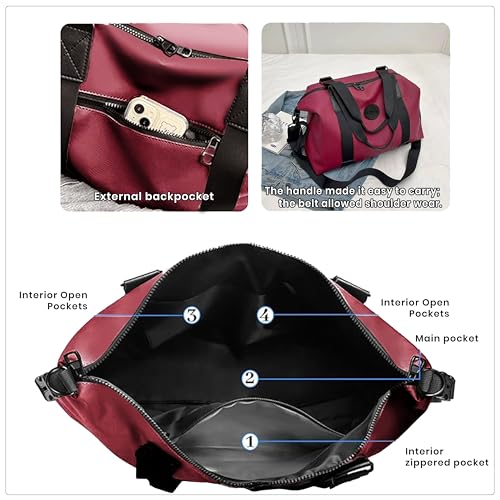 Storite Nylon 35 cm Luggage Travel Duffle Bag for Women, Sports Shoulder Bag with Wet Pocket Weekender Overnight Luggage Bag, Trendy and Stylish - (Red Wine - 42 x 15 x 35 Cm) 7 51iuNCG 6oL