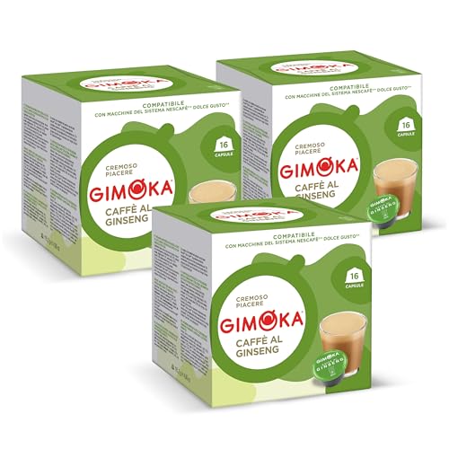 Gimoka - Caffè al Ginseng - 48 Capsule Compatibili con Macchinetta Caffè Nescafé®* Dolce Gusto®* - 3 confezioni da 16 capsule - Made in Italy