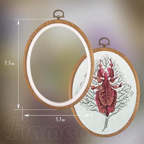 Image of Framendino, 5 Pack Embroidery Hoops 7.5x5.9 Inch Imitated Wood Display Frame Oval Cross Stitch Hoop Ring for Hanging Ornaments
