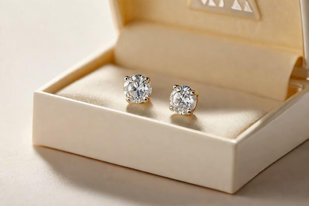 14K White & Yellow Gold Lab Grown Round Cut Diamond Stud Earrings for Men Women, (1/2cttw - 4cttw), 4-Prong Screw Back, VS Clarity EF Color, Gift for Weddings, Anniversaries, Valentine's Day - Image 7