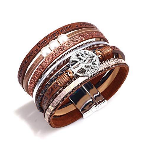Image of Fesciory Leather Wrap Bracelets for Women, Boho Leopard Multi-Layer Crystal Beads Cuff Bracelet Jewelry