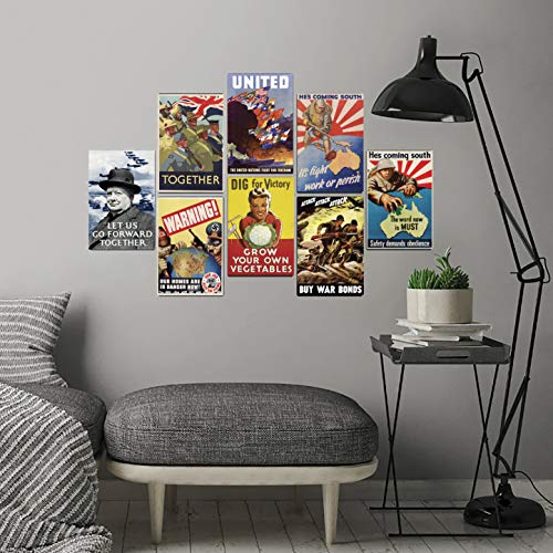 Hk Studio Ww2 Vintage Posters Decal - Ww2 Propaganda Posters For Bedroom, Pub, Bar - Wwii Retro Poster For Man Cave - Vintage Ww2 Recruitment Posters - Wwii Vintage Wall Art - Pack 12 #TOP3