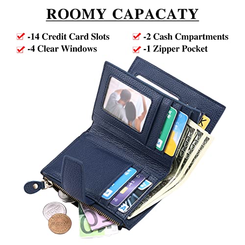 Image of Falan Mule Women's Royal Blue Leather Wallet with RFID Blocking, Card Holders, and Coin Pouch