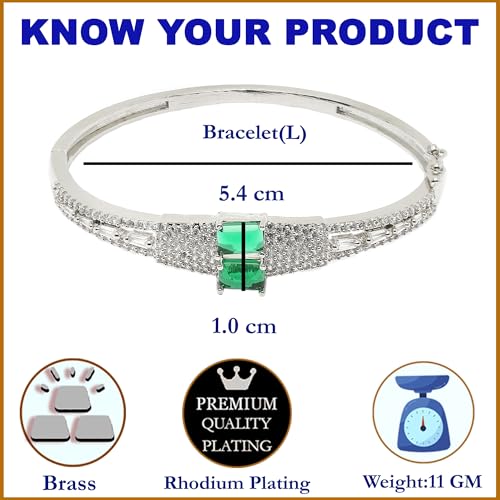 Image of ZENEME Rhodium-Plated Square Shaped American Diamond Studded Kada Bracelet For Girls and Women