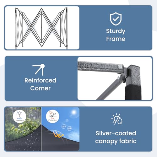 NEWBULIG 10x10 FT Pop Up Canopy Easy Up Tents for Camping Parties Events Beach Backyard Portable Outdoor Shelter Heavy Duty Instant Sun Shade with Sand Bags, Grey - Image 4