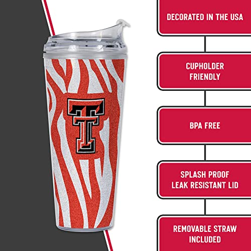 Image of Rico Industries NCAA Glitter 24oz Acrylic Glitter Tumbler with Hinged Lid, Officially Licensed Double Wall Tumbler with Straw