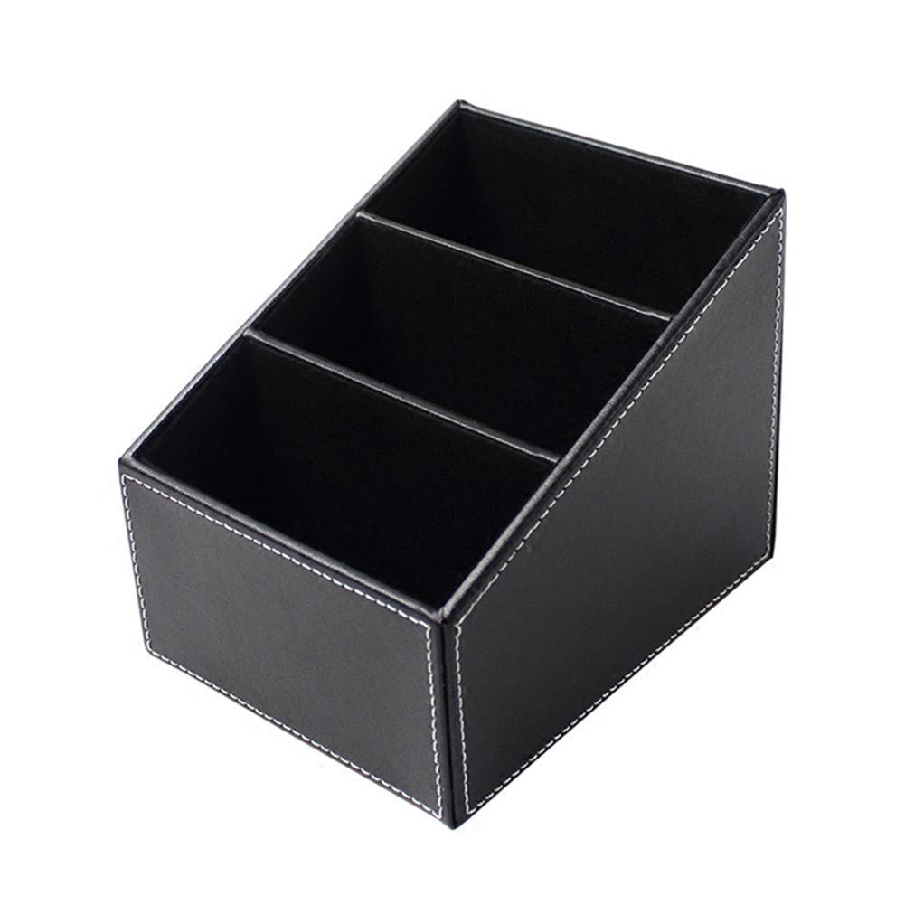 Remote Control Holder PU Leather Storage Container for TV Remote Phone Caddy Eyeglasses Desk Organizer （Black ）