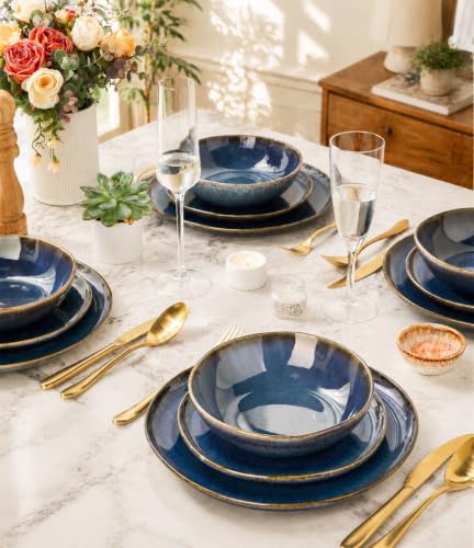 Image of AmorArc Ceramic Dinnerware Sets for 6, 18Pcs Plates and Bowls Sets Dishes | Stoneware Handmade Reactive Glaze Dinner Set, Highly Scratch Resistant | Dishwasher & Microwave Safe Dishware