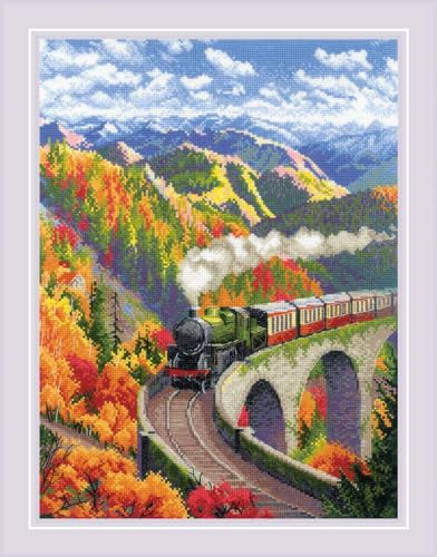 Image of RIOLIS - Autumn Express 2211, Cross Stitch Kits 11 inch x 15 inch, Cross Stitch Kits for Beginners & Advanced, Crossstitching Kit Adult, Embroidery Counted Stitching Kit