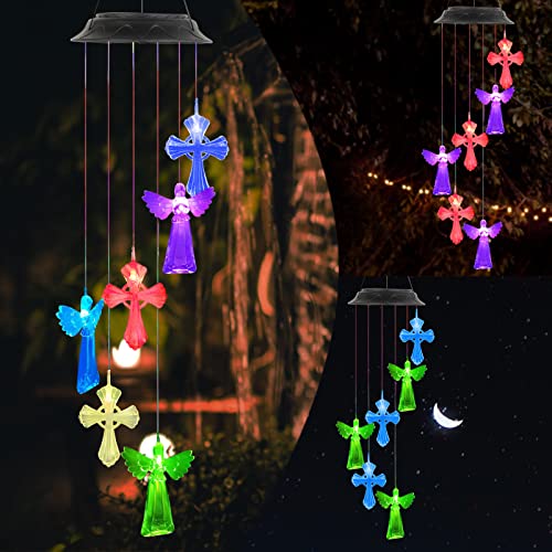 Wind Chimes, Solar Angel Wind Chimes Outdoor/Indoor, Cross Sympathy Wind Chimesï¼ˆAngel and Crossï¼‰, Memorial Wind Chimes, Birthday Gifts for mom, Easter Gift,, April Fool's Day Gift