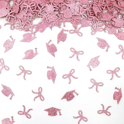 Blopee 200PC Graduation Confetti for Table Pink Bow Graduation Decorations Class of 2026 Congrats Grad Confetti 2026 for Pink Grad Party Decorations