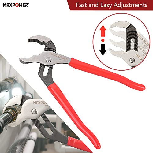 MAXPOWER 10 inch Groove Joint Pliers, Quick Adjustable Serrated V Jaw - image 4