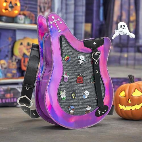 Rock Metal Guitar Ita Bag Crossbody Shoulder Bags Kawaii Cute Clear Window Pin Insert with a Removeable Strap