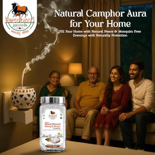 Image of First Glass Jar Pack Lab Tested Mangal Bhimseni Brass Feng Shui Energised Camphor Pure Organic Kapoor Electric Diffuser Kapur Havan Puja Meditation Air Purifier Long-Lasting Sweet Fragrance Kapuram