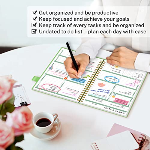 Weekly Planner Undated, Weekly Goals Notebook, Alltree Weekly To Do List Planner, Weekly Goal Planner With Habit Tracker, Appointment Organizer Notebook For Men & Women, Pocket, Pen Loop, Spiral Binding, 53 Weeks, Green（5.5"X8.5"） #TOP2