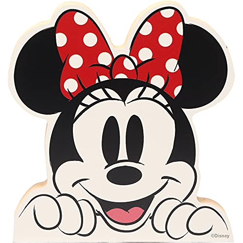Image of Disney Minnie Mouse Head Shelf Sitter Decor | Chunky Wood Block Cutout for Kids' Bedroom, Play Room or Office