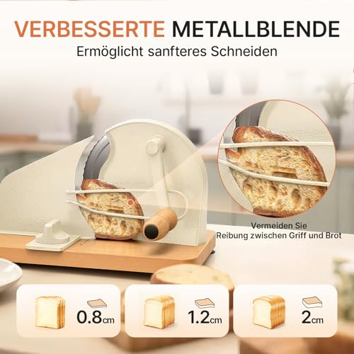 Brotschneidemaschine Manuell mit Skalenlinien & Saugnäpfen, Einstellbare Dicke Gleichmäßige Scheiben, Rostfreien Stahlklinge Design für Private und Kommerzielle Nutzung(Beige)