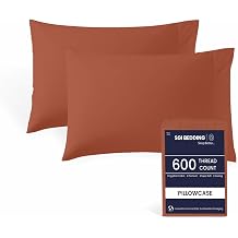 SGI Bedding Standard Size Pillow Cases Set of 2, 600 Thread Count 100% Egyptian Cotton Terracotta Pillow Covers, Soft Hotel Quality, Open Closure, Shrink & Fade Resistant