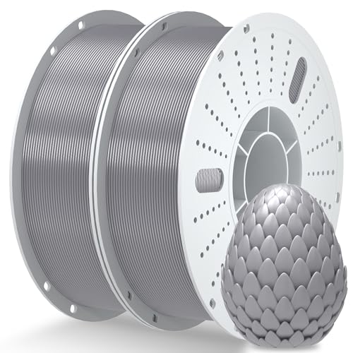 PINBALL PETG 3D Printer Filament 1.75mm High Precision Durable Moisture-Proof Strong Filament Mith Better Flow Dimensional Accuracy +/- 0.02mm Suitable for Most FDM 3D Printers 2 Kilograms Silver