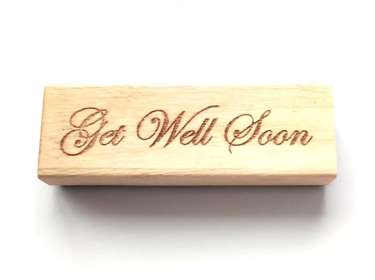 Chic Cottage Crafts Yellow Beige Wood Get Well Soon Edwardian Script Font Sentiment Wooden Mount Rubber Stamp - 7Cm