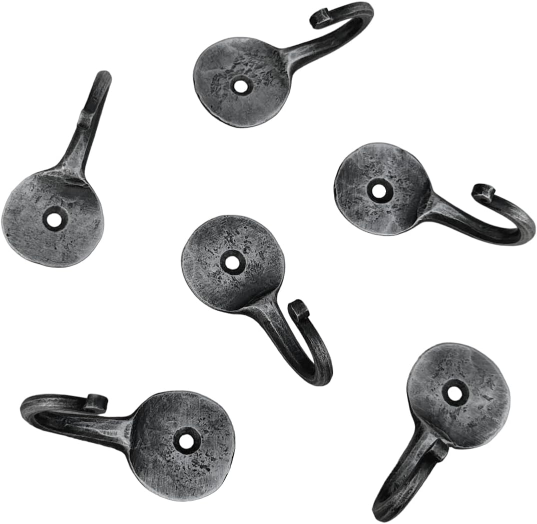 Living Ideas Hand Forged Metal Wall Hook Set of 6 Pcs Wrought Iron Handmade Rustic Hook for Plant & Mug Blacksmith Farmhouse Decor Coat Hook Rack Antique Finish Heavy Duty Kitchen Utensils Hooks