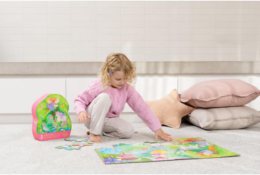 Crocodile Creek 36-Piece Jigsaw Floor Puzzle - Fun Floor Puzzles for Kids Ages 3-5 - Heavy-Duty Shaped Box for Storage - Magical Friends - 24" W x 18" H Finished