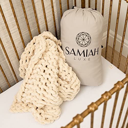 Samiah Luxe Chunky Knit Baby Blanket 50X30 Buttercream Beige; Baby Blanket For Boho Decor Or Modern Nursery; Adult Lap Blanket Or Dog Blanket; Baby Boho Blanket For Baby Room Decor, Stroller Or Crib #TOP7