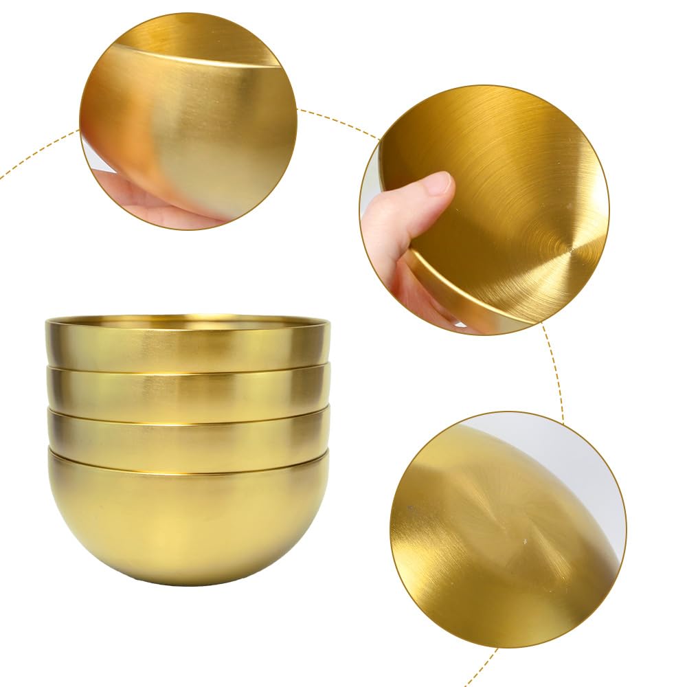 4 Pezzi Ciotole Oro 15 cm Ciotole Coreane Acciaio Inox Dorato Ciotola Insalata Oro Ciotola Cucina per Ramen Insalata Zuppa Frutta (15 x 7 cm)
