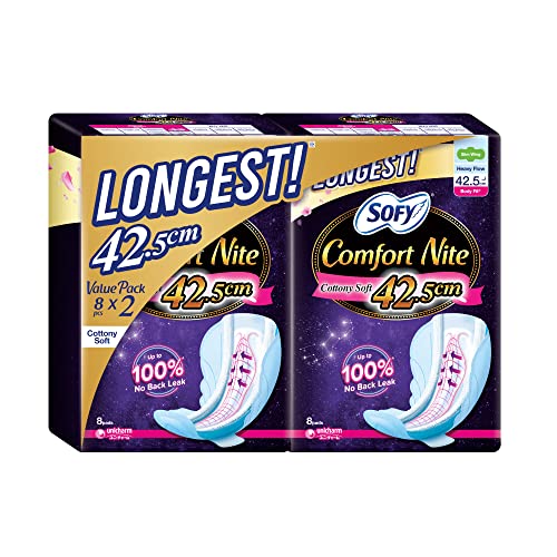 Sofy Comfort Nite Cottony Soft (Body Fit) Slim Sanitary Pad with Wing 42.5cm 8pcs (Twin Pack) [Packaging may vary]