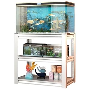 40-50 Gallon Fish Tank Stand, Metal Aquarium Stand, Adjustable Heavy Duty Reptile Tank Stand, Adjustable 3-Tier Fish Tank Rack Shelf for Home Office, Tank Not Included, 31.5 “L x 18 “W x 34″H – White