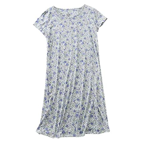 Inadays Women's Nightgown Sleepwear Short Sleeves Shirt Casual Print Sleepdress High Elasticity Cover