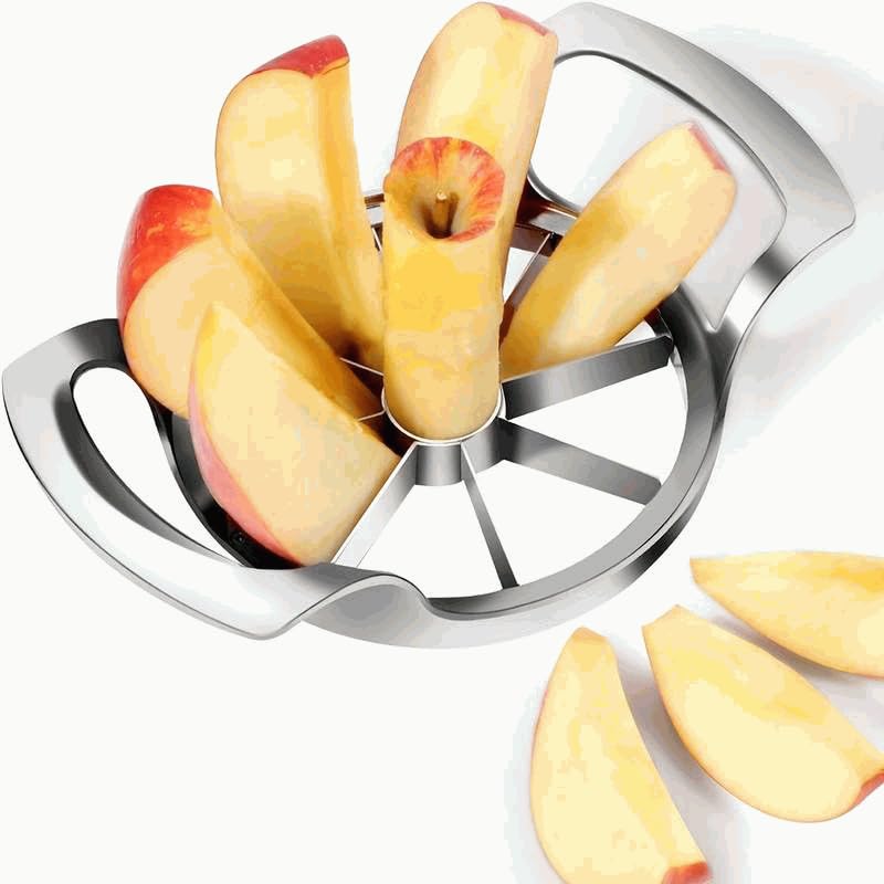 CHEFZOCO Cortadora de manzana, Cortador de frutas, Descorazonador de Manzanas, Pelador de manzanas, Partidor de manzanas, con 8 Cuchillas de Acero Inoxidable, Plateado