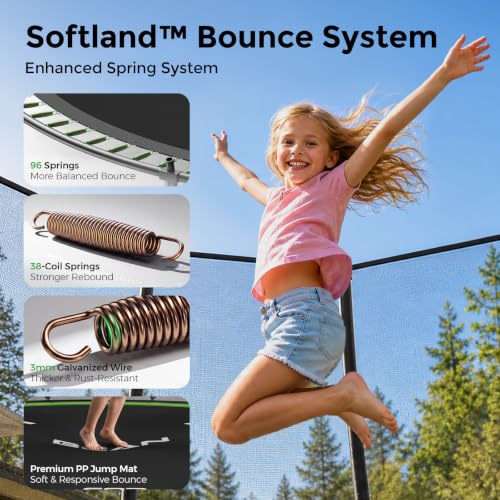 BCAN TR2 8FT Heavy-Duty Outdoor Trampoline, 1200 LBS Static Load, Reinforced Springs, Safety Enclosure Net, Built-in Basketball Hoop, Outdoor Backyard, Ladder, Protective Pad FED Fitness - image 4