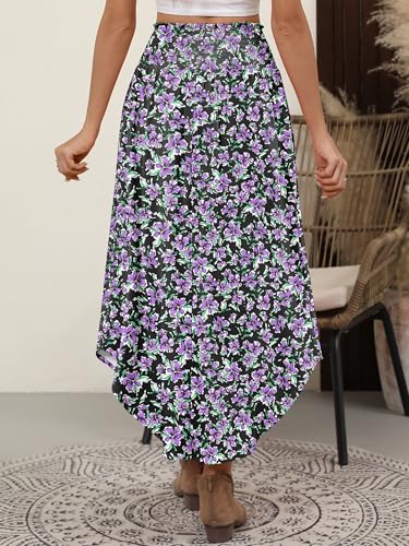 Image of ANRABESS Women's Maxi Skirts Summer Boho Floral High Waisted Flowy Swing Pleated Beach Long Skirt with Pockets