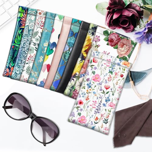Image of FINTIE Soft Eyeglasses Case with Cleaning Cloth, Portable Squeeze Top Vegan Leather Glasses Pouch, Sunglasses Eyewear Bag