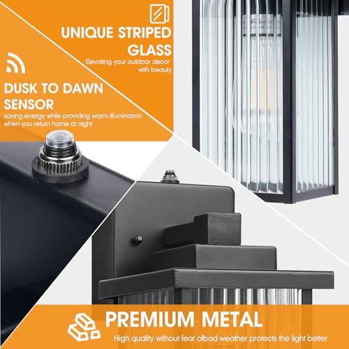 Image of 13 Inch Matte Black Outdoor Wall Light, Dusk to Dawn Waterproof Exterior Light Fixture for Porch, Front Door or Garage