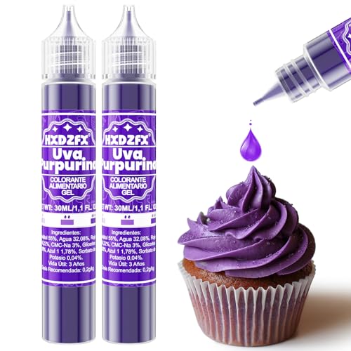 Colorante Alimentario Gel - Uva Púrpurina Concentración Colorantes Alimentarios Reposteria, para Decoración de Tartas, Caramelos, Bebidas, Macarons, Glaseados y Cocina - 30ml×2 Botellas