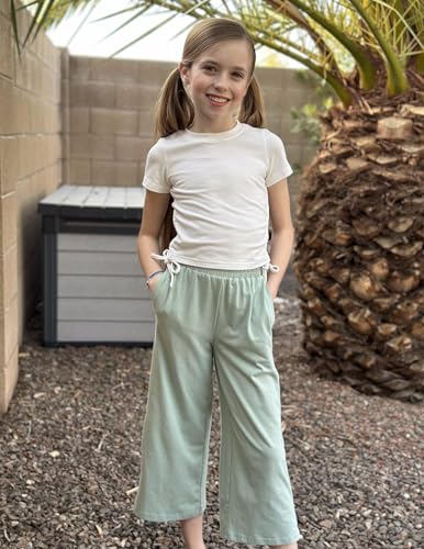 Image of Arshiner Girls 2 Piece Outfit Ruched Drawstring Tops and Wide Leg Pants Set