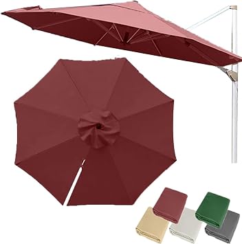 10ft Round Offset Umbrella Canopy 8Rib Cantilever Garden Umbrella Replacement Top, Patio Yard Pool Parasol Replacement Canvas Fabric Anti-UVBurgundy,Single top-3m10ft